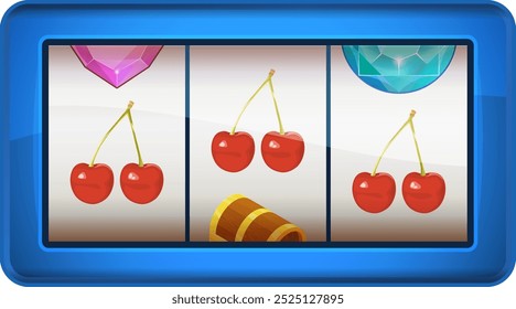 Jackpot cartoon icon. Slot machine with three cherries