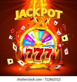 Jackpot Casino 777 Big Win Slots And Fortune King Banner. Vector Illustration