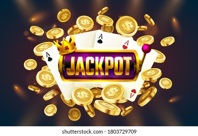 Jackpot casino coin, cash machine play now. Vector illustration