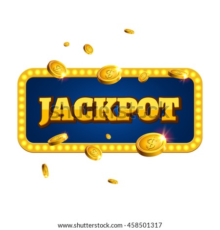 Jackpot casino label background sign. Casino jackpot coins money winner text shining symbol isolated on white.