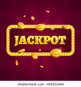 Jackpot Casino Lotto Label Background Win Sign. Casino Jackpot Winner Design Gamble Text Shining Symbol.