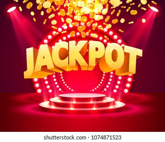 Jackpot casino podium golden coins banner casino. Vector illustration