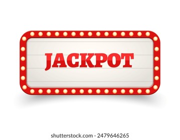 Jackpot casino sign with lights. Bright illuminated jackpot signboard for casino gambling winning neon retro banner