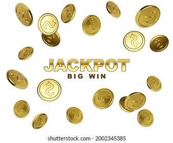 Ganador del casino. Banner de gran ganancia con monedas de oro cayendo sobre fondo blanco. Ilustración del vector