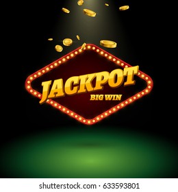 Jackpot gambling banner sign decoration. Vector big win billboard for casino. Winner sign lucky symbol template with coins money