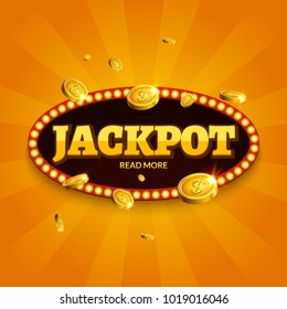 Jackpot gambling retro banner decoration. Business jackpot decoration. Winner sign lucky symbol template with coins money.