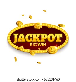 Jackpot gambling retro banner decoration. Business jackpot decoration. Winner sign lucky symbol template with coins money.
