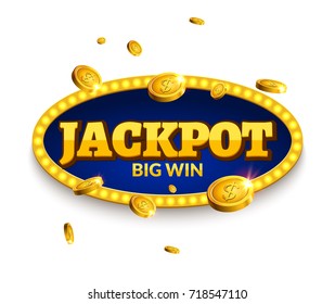 Jackpot gambling retro banner decoration. Business jackpot decoration. Winner sign lucky symbol template with coins money.