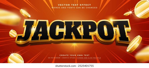 Jackpot games text effect on red abstract background, vector big bonus graphic style