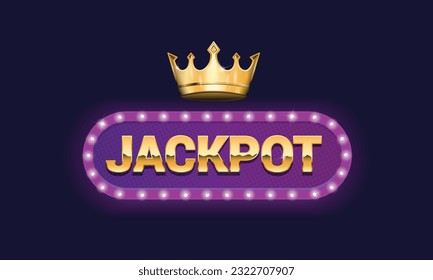 Jackpot glow logo, sign. Jackpot sign with crown. Lottery, prize design element. Vector illustration