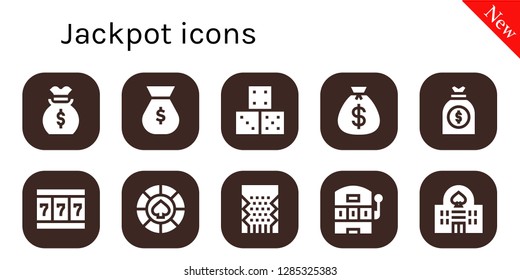  jackpot icon set. 10 filled jackpot icons. Simple modern icons about  - Money bag, Dice, Slot machine, Casino