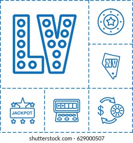 Jackpot icon. set of 6 jackpot outline icons such as Casino chip and money, Casino chip, Jackpot, Slot machine