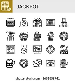 jackpot icon set. Collection of Bingo, Slot machine, Money bag, Casino, Lotto, Croupier, Las vegas, Jackpot, Poker chip, Roulette, Dice, Online casino, Poker, Gambling, Baccarat icons