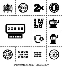 Jackpot icons. set of 13 editable filled jackpot icons such as slot machine, 25 casino chip, 100 casino chip, jackpot