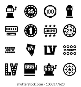Jackpot icons. set of 16 editable filled jackpot icons such as slot machine, 25 casino chip, casino chip, jackpot