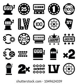 Jackpot icons. set of 25 editable filled jackpot icons such as slot machine, casino chip and money, 25 casino chip, jackpot, vegas