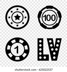 Jackpot icons set. set of 4 jackpot filled icons such as 1 casino chip, 100 casino chip, Casino chip