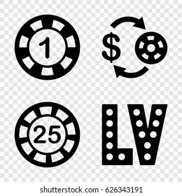 Jackpot icons set. set of 4 jackpot filled icons such as Casino chip and money, 1 casino chip, 25 casino chip