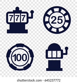 Jackpot icons set. set of 4 jackpot filled icons such as slot machine, 25 casino chip