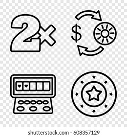 Jackpot icons set. set of 4 jackpot outline icons such as Casino chip and money, Casino chip, Casino bet