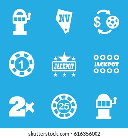 Jackpot icons set. set of 9 jackpot filled icons such as Casino chip and money, Casino bet, Jackpot, Slot machine, Vegas