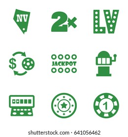 Jackpot icons set. set of 9 jackpot filled icons such as casino chip and money, 1 casino chip, jackpot, slot machine