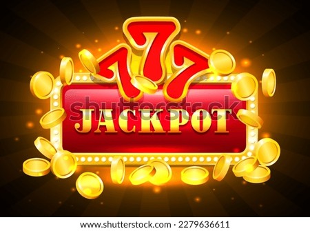 Jackpot. The inscription Jackpot on a red background with a gold frame, paws and gold coins.