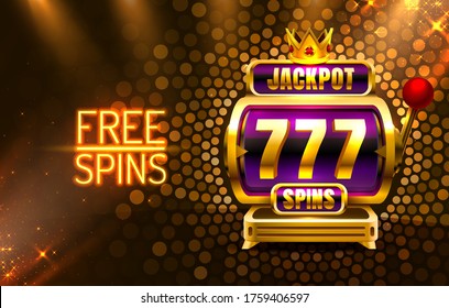 Jackpot King spins 777 banner casino on the golden background. Vector illustration