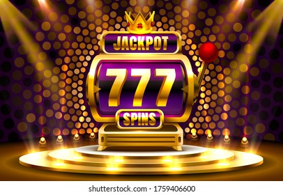 Jackpot King spins 777 banner casino on the golden background. Vector illustration