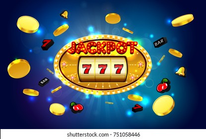 jackpot lucky wins golden slot machine casino with light background vector illustration