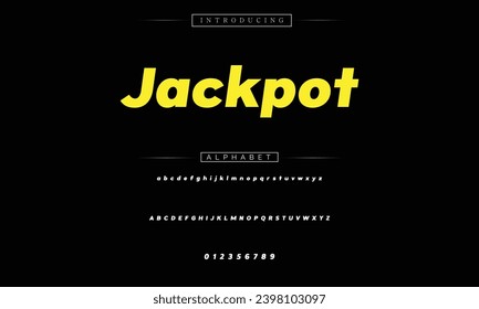 Jackpot Modern Bold Font. Sans Serif Font. Típografía minúscula de estilo urbano en cursiva superior regular para moda, deporte, tecnología, digital, cine, diseño de logotipo, vector