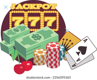 Jackpot money color icon. Lucky number and cards