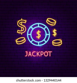 Jackpot Neon Label. Vector Illustration of Game Promotion.