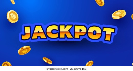 Jackpot on the background of falling golden coins. Vector illustration