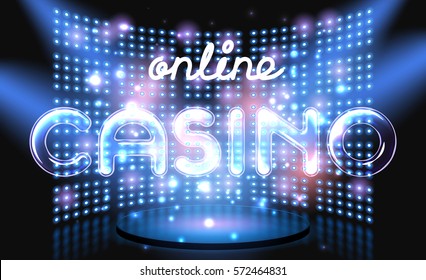 Jackpot online casino win lettering live stage on background with glowing wall. Vector abstract background