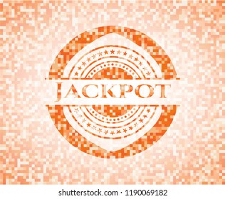 Jackpot orange tile background illustration. Square geometric mosaic seamless pattern with emblem inside.