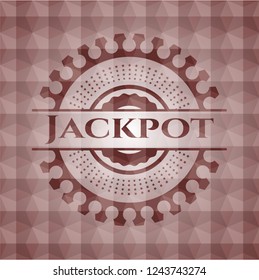 Jackpot red seamless emblem with geometric pattern background.