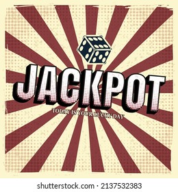 Jackpot-Retro-Poster, Comic, Würfel. Vektorgrafik-Vintage