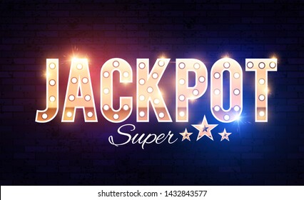 Jackpot shining gold banner with light bulbs and effects.