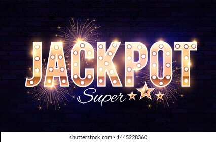 Jackpot Anuncio de oro brillante con bombillas y efectos.