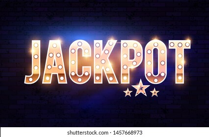 Jackpot shining gold banner with light bulbs and effects.