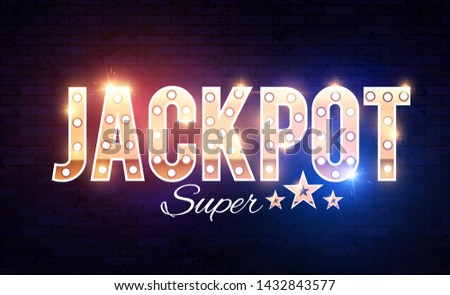 Jackpot shining gold banner with light bulbs and effects.