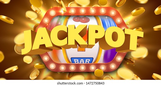 Jackpot sign with gold realistic 3d coins background. Vector illustration