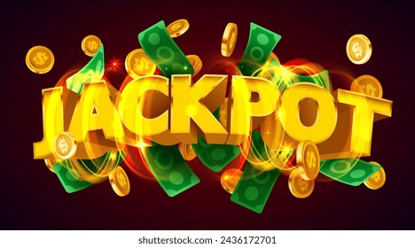 Jackpot sign with golden coins. Money explosion. Vector illustration