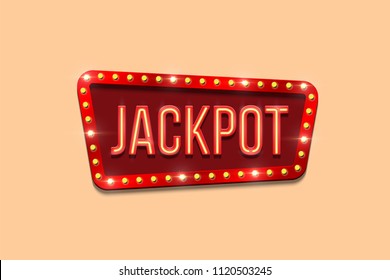 Jackpot Sign Template. Vector Neon Jackpot Word On Bulb Frame.