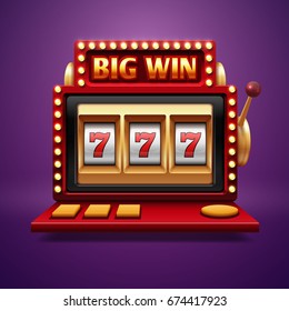 Jackpot slot casino machine. Vector one arm bandit. Slot machine for casino, lucky seven in gambling game illustration