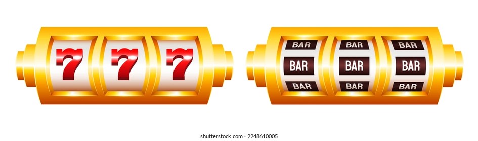 Jackpot. Slot machine with three sevens and bar. Vector clipart.