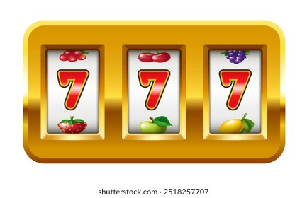 Jackpot. Slot machine with three sevens. Vector clipart.