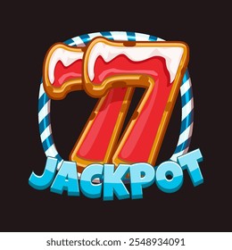 Jackpot Symbol for Christmas themed slot machines. Merry Christmas icon or symbol for your game assets. Candy frame and Gingerbread number 7