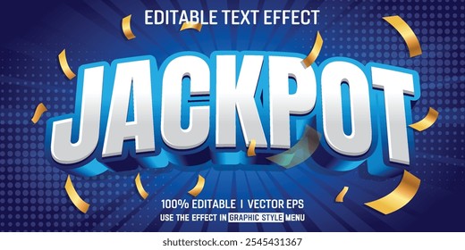 El efecto de texto Jackpot presenta un diseño vibrante y llamativo sobre un llamativo fondo azul.